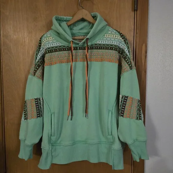 Free People Sprint To The Finish Geo Logo Hoodie Womens S Sour Apple Combo Green - Picture 3 of 7